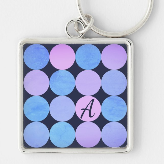 Porte-clés Monogramme bleu pourpre et rose des cercles (Devant)