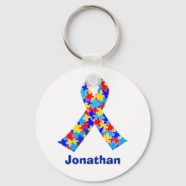 Porte-clés Monogramme bleu ruban sensibilisation sur l'autism (Recto)