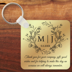 Porte-clés monogramme botanique merci or mariage