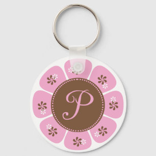Porte-clés Monogramme Brown et rose P