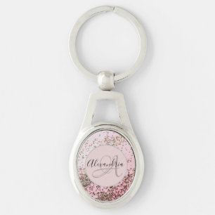 Porte-clés Monogramme Champagne Rose Confetti Personnalisé