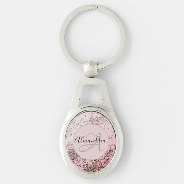 Porte-clés Monogramme Champagne Rose Confetti Personnalisé (Devant)