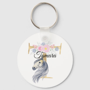 Porte-clés Monogramme cheval mignon floral féminin cavalier n