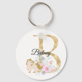 Porte-clés Monogramme cheval mignon floral féminin cavalier n