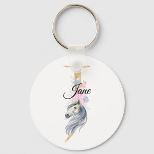 Porte-clés Monogramme cheval mignon floral girly nom équestre