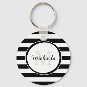 Porte-clés Monogramme Chic avec grandes bandes noires et blan