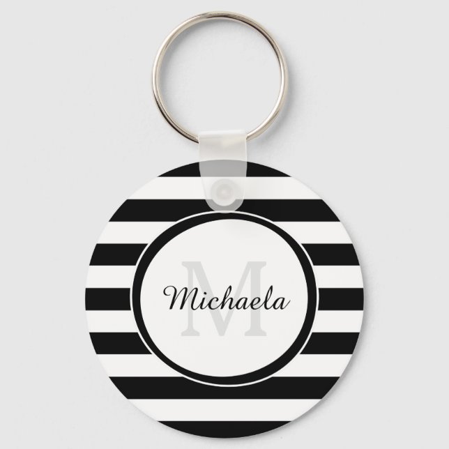 Porte-clés Monogramme Chic avec grandes bandes noires et blan (Recto)