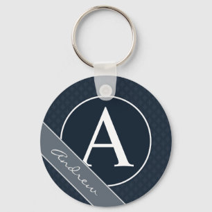 Porte-clés Monogramme chic de coutume de bleu marine