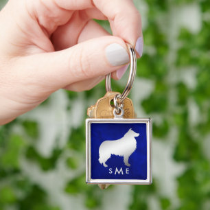 Porte-clés Monogramme Chien de collie d'argent bleu