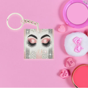 Porte-clés Monogramme Cils à Paillettes Rose Glam