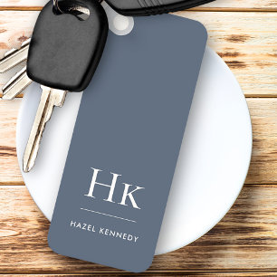 Porte-clés Monogramme Classique Moderne Minimaliste Navy et B
