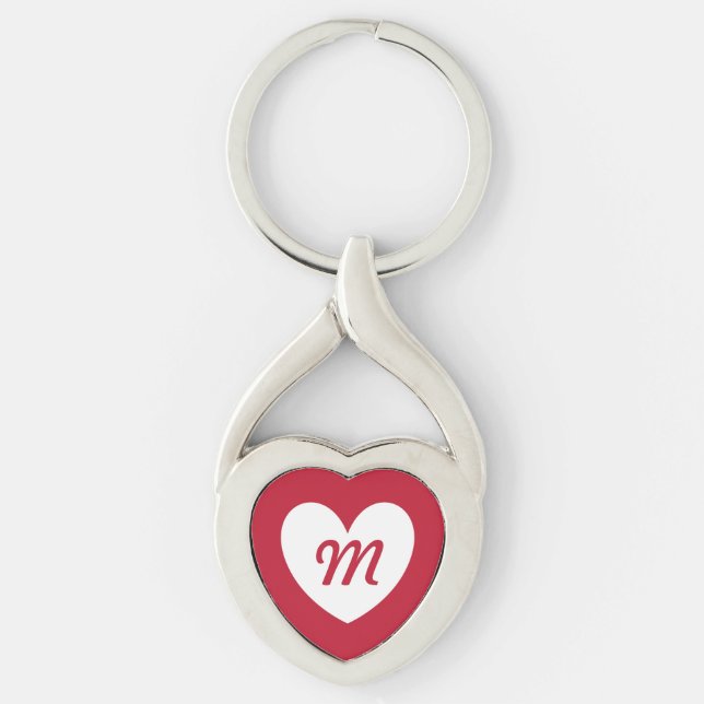 Porte-clés Monogramme coeur blanc sur rouge (Devant)