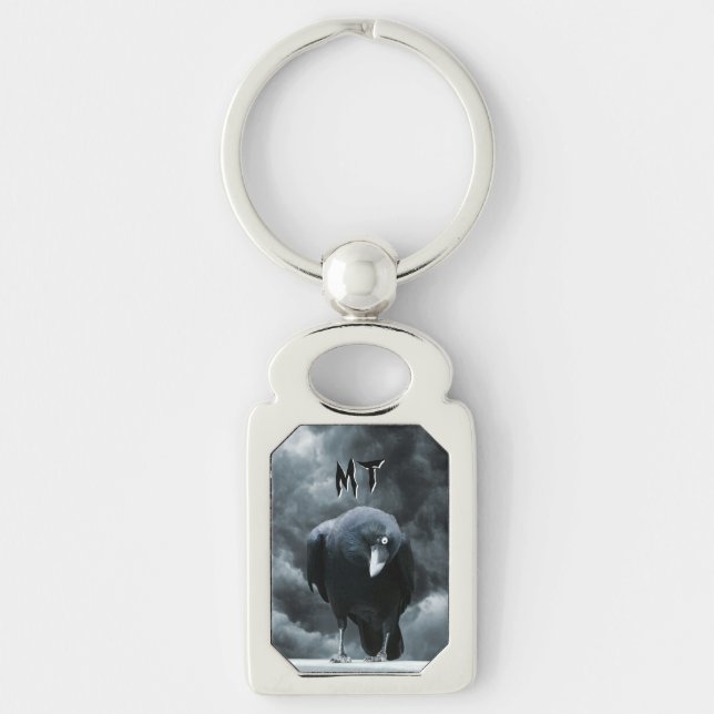 Porte-clés Monogramme corbeau noir gothique (Devant)