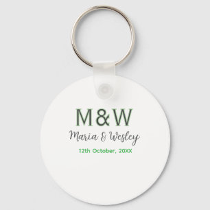 Porte-clés Monogramme couple gris vert moderne date romantiqu