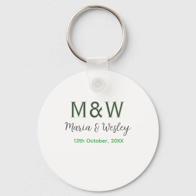 Porte-clés Monogramme couple gris vert moderne date romantiqu (Recto)