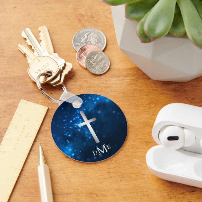 Porte-clés Monogramme croisé argenté bleu (Bureau)