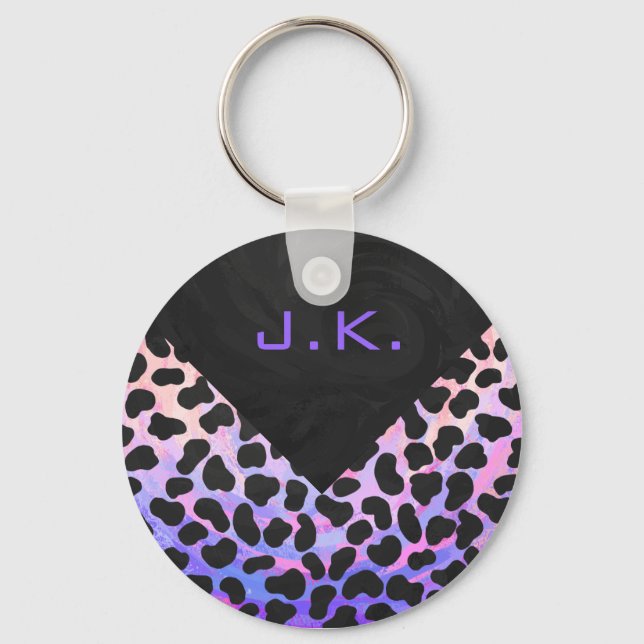 Porte-clés Monogramme Dalmatien noir et rose (Recto)