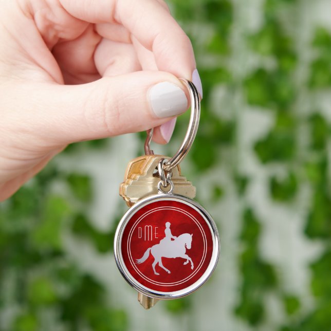 Porte-clés Monogramme de cheval équestre en argent rouge (main)
