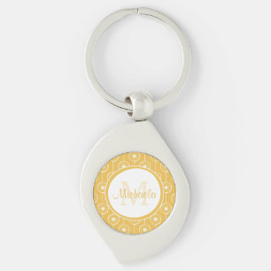 Porte-clés Monogramme de Coeurs Jaunes et Blancs élégant avec
