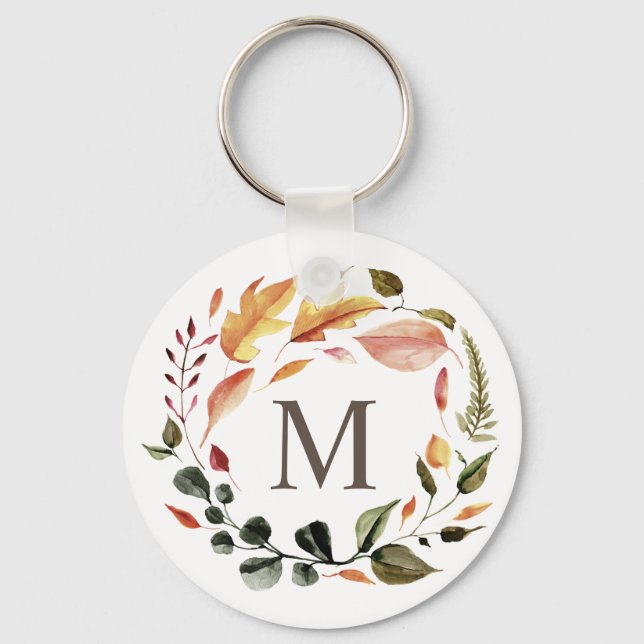 Porte-clés monogramme de couronne d'automne (Recto)