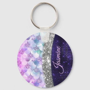 Porte-clés monogramme de fausse parties scintillant de peau d