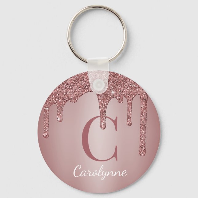 Porte-clés Monogramme de faux paillettes rose gold (Recto)