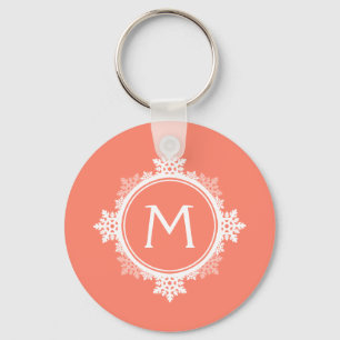 Porte-clés Monogramme de la couronne de neige de Coral rose e