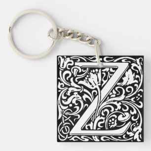 Porte-clés Monogramme de lettre Z de l'alphabet floral