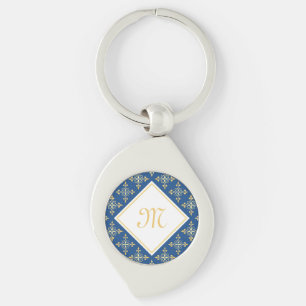 Porte-clés Monogramme de luxe Blue et Gold Quatre Floral