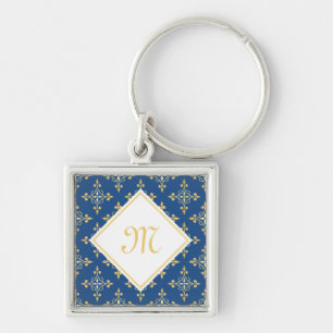 Porte-clés Monogramme de luxe Blue et Gold Quatre Floral