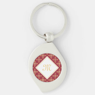 Porte-clés Monogramme de luxe Rouge et Or Quatre Floral