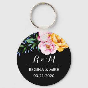 Porte-clés Monogramme de mariage de printemps des pivoines