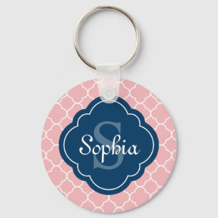 Porte-clés Monogramme de marine Motif rose Quatrefoil