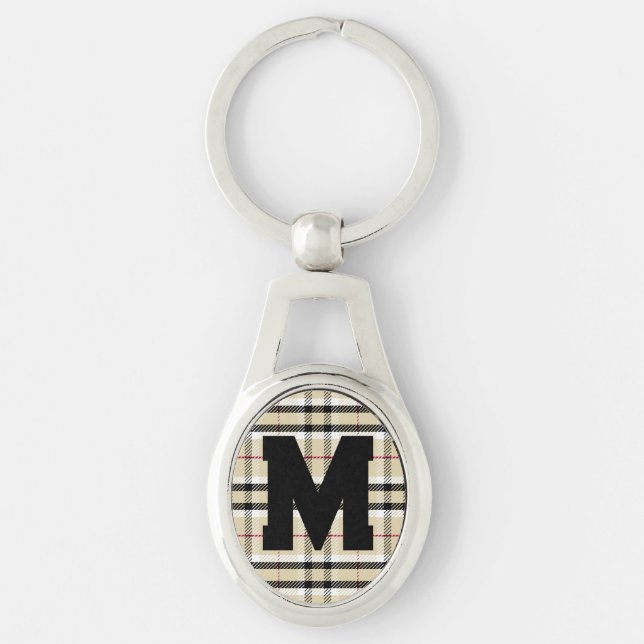 Porte-clés Monogramme de mode préppie beige personnalisé (Devant)