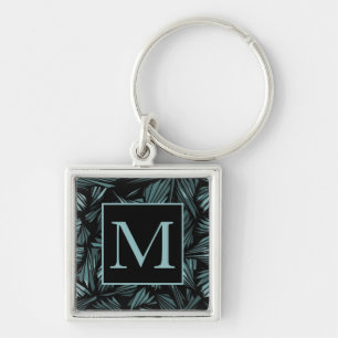 Porte-clés Monogramme de motif bleu en verre brisé abstrait