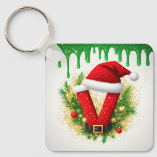 Porte-clés Monogramme de Noël V pour les noms de vacances