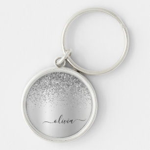 Porte-clés Monogramme de nom en métal pailleté argenté