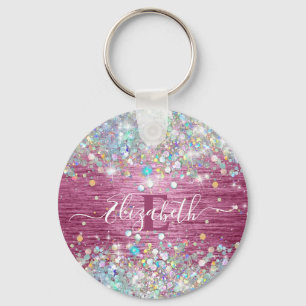 Porte-clés Monogramme de Parties scintillant de Faux Holograp