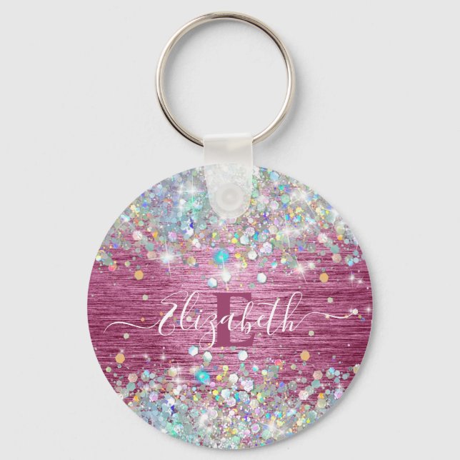 Porte-clés Monogramme de Parties scintillant de Faux Holograp (Recto)