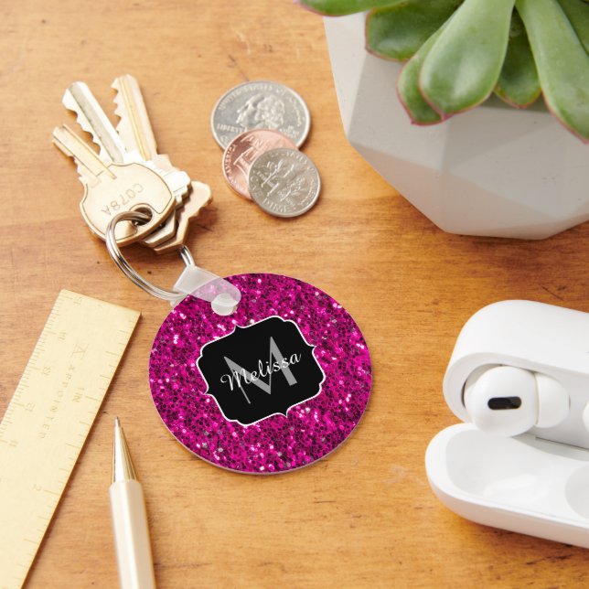 Porte-clés Monogramme de parties scintillant étincelante rose (Bureau)