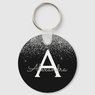 Porte-clés Monogramme de Parties scintillant noire en argent 
