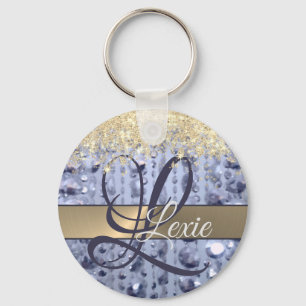 Porte-clés Monogramme de perles bleues éblouissantes