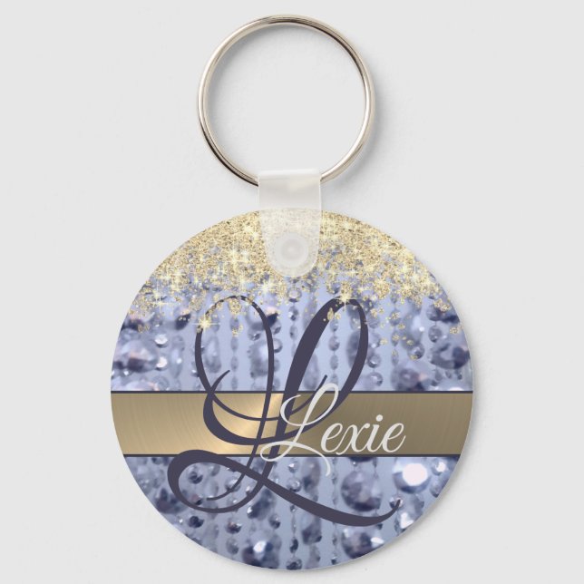 Porte-clés Monogramme de perles bleues éblouissantes (Recto)
