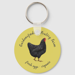Porte-clés monogramme de poulet noir jaune ferme rustique