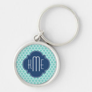 Porte-clés Monogramme de Quatrefoil Marocain Bleu Mint