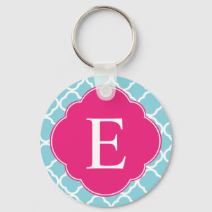 Porte-clés Monogramme de Quatrefoil Rose Bleu