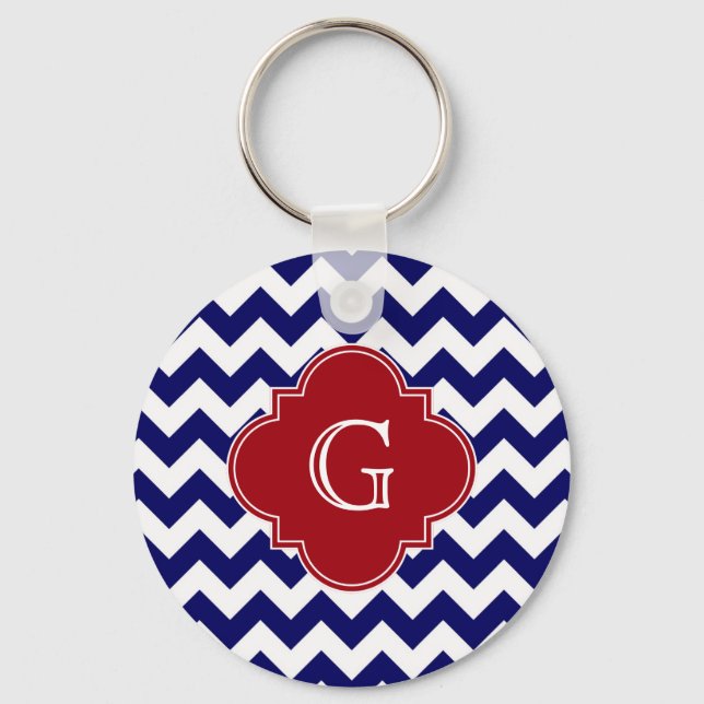 Porte-clés Monogramme de Quatrefoil rouge de la baie Chevron  (Recto)