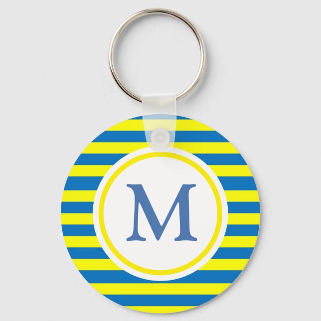 Porte-clés Monogramme de rayures jaune et bleu vif (Recto)