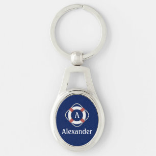 Porte-clés Monogramme de sauveteur nautique bleu marine