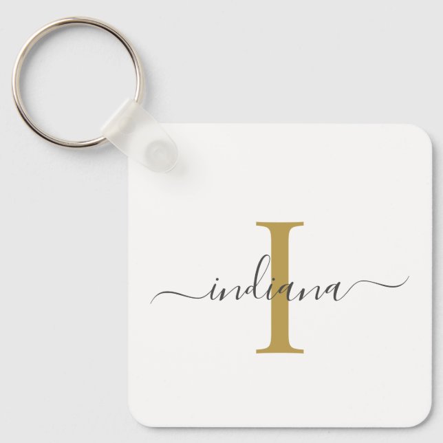 Porte-clés Monogramme de script moderne Élégant Nom (Recto)